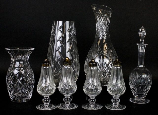 Appraisal: Piece Crystal Grouping Including Waterford pairs of Waterford salt peppers