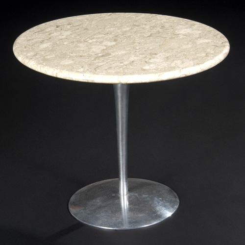 Appraisal: ERWIN ESTELLE LAVERNE Pedestal side table with beige marble top