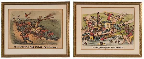 Appraisal: DARK TOWN COLORED LITHOGRAPHS CURRIER IVES Two colored lithographs by