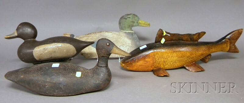 Appraisal: Three Duck Decoys and a Fish Lure two carved and