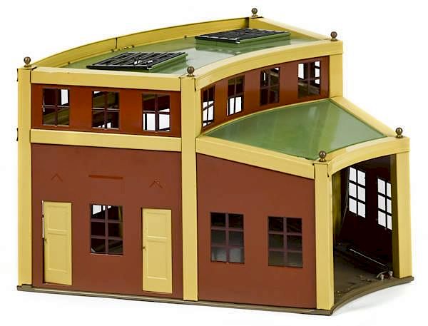 Appraisal: Contemporary tin standard gauge train roundhouse Contemporary tin standard gauge