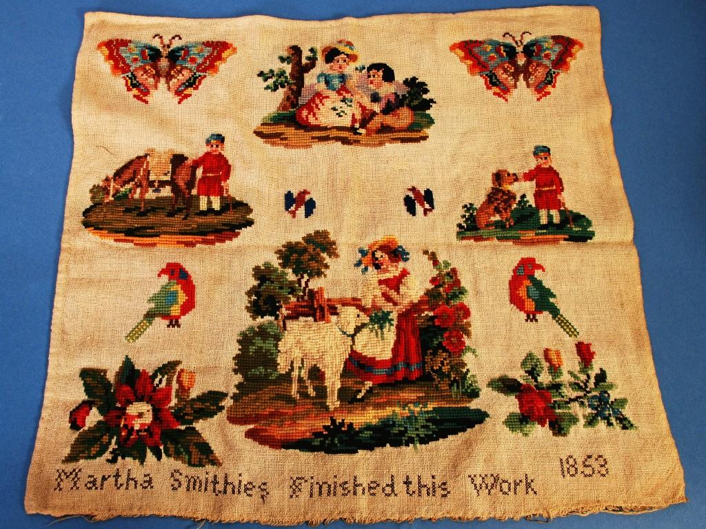 Appraisal: BERLIN WOOL SAMPLER 'MARTHA SMITH' FINISHED THE WORK with figures