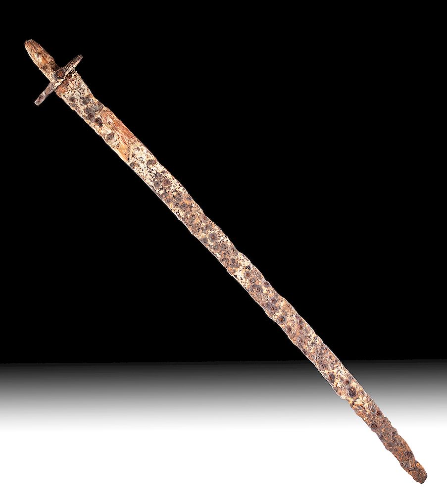 Appraisal: th C Khazar Iron Single Edged Sword w Wood Remains