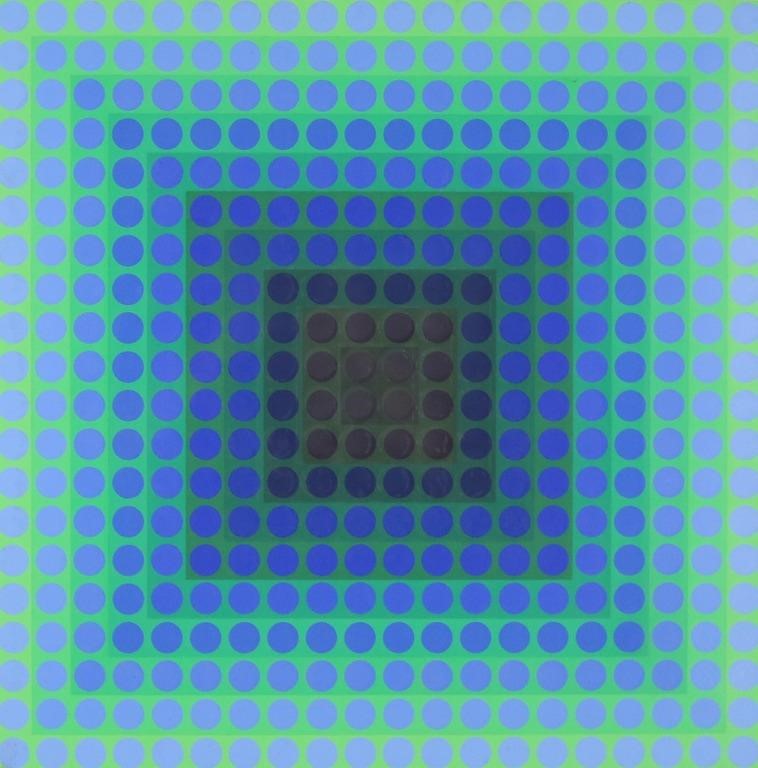 Appraisal: Victor Vasarely Hungary - Blue Dots on Green Blue and