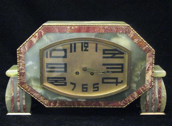 Appraisal: Deco Mantle clock green and rust variegated stone case ''