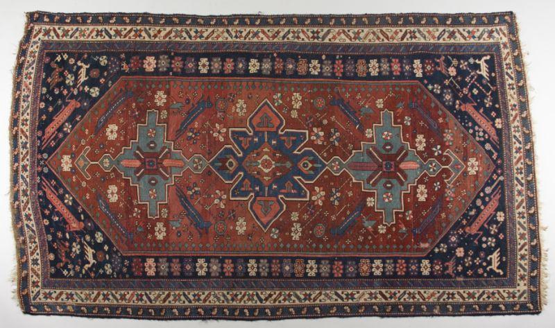 Appraisal: Shirvan Rug ca with two teal and one blue medallion