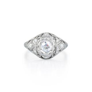 Appraisal: An Art Deco Diamond Ring Set with a centered old