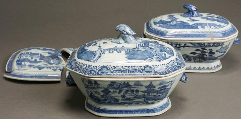 Appraisal: Two Chinese Blue and White Canton Export Porcelain Covered Tureens