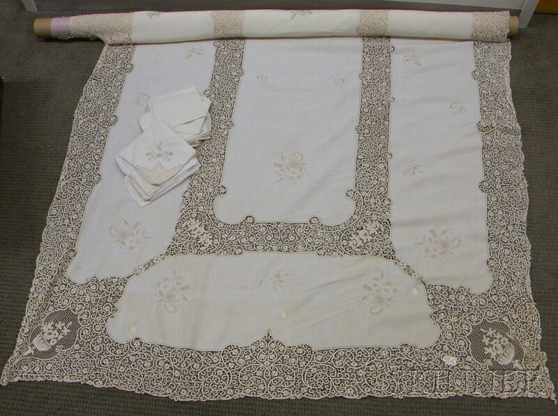 Appraisal: Large Banquet Tablecloth and a Set of Embroidered Napkins some