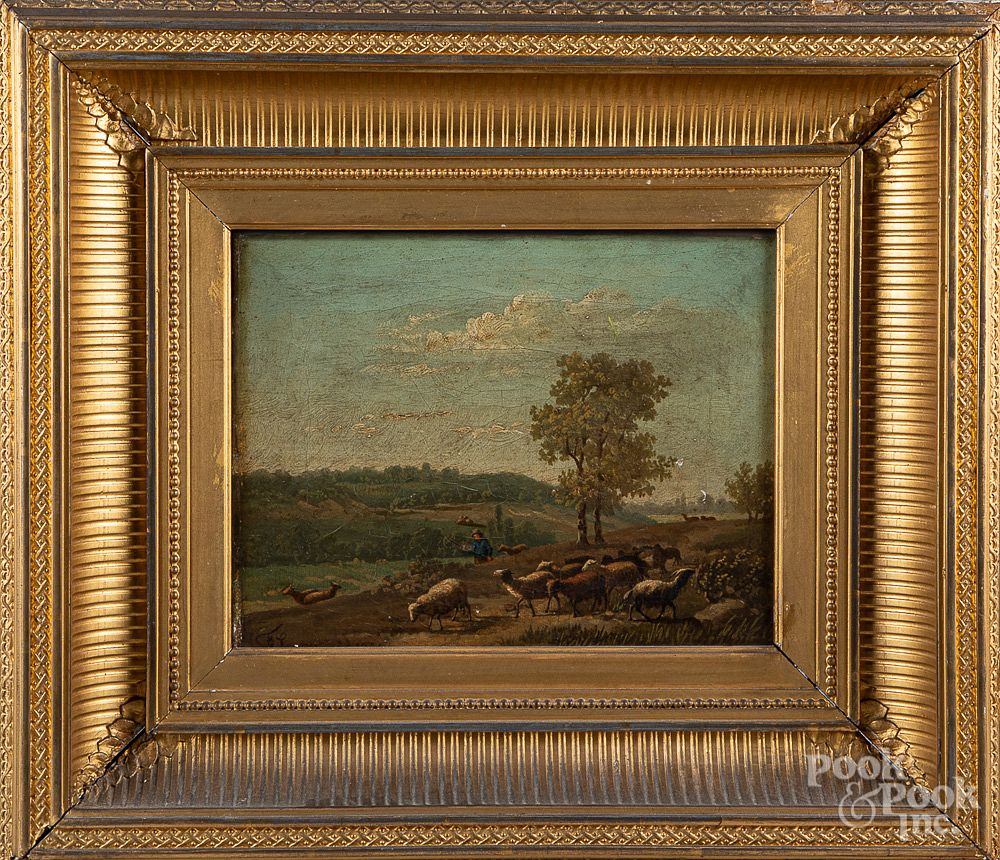 Appraisal: Oil on canvas landscape with sheep Oil on canvas landscape