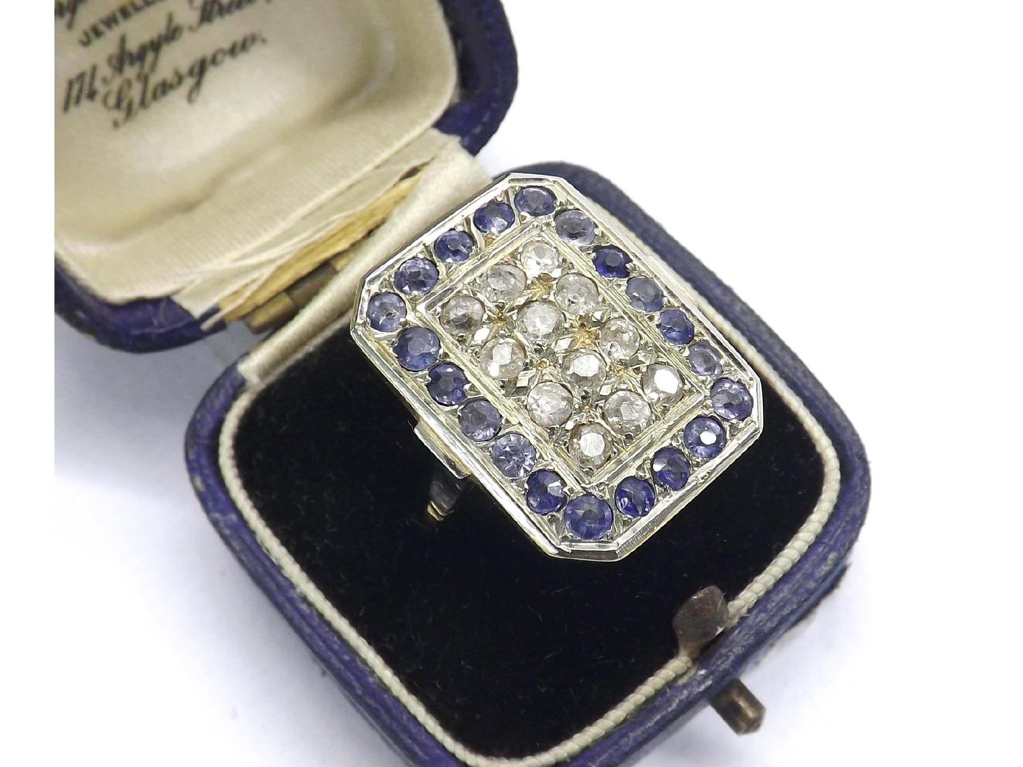 Appraisal: Good k sapphire and diamond plaque cluster ring with a