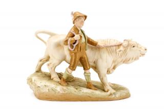 Appraisal: Royal Dux Porcelain Figural Group Boy with Bull Royal Dux