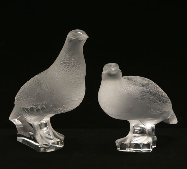 Appraisal: Pair Lalique frosted glass quails Engraved Lalique France Tallest H