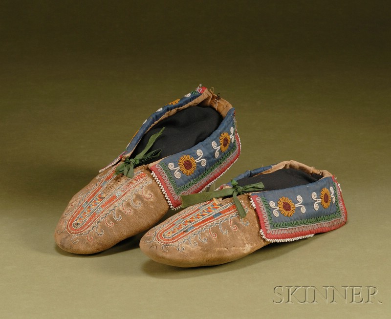 Appraisal: Northeast Beaded and Quilled Cloth and Hide Moccasins c mid-