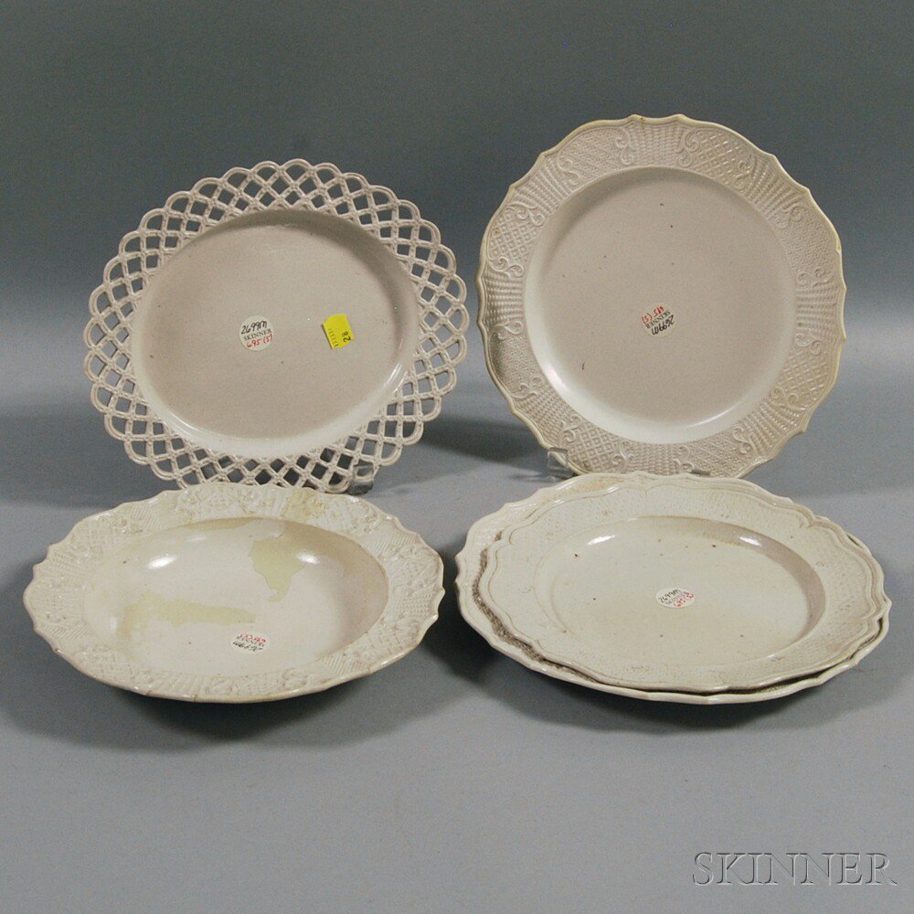 Appraisal: Five Staffordshire Salt-glazed Stoneware Plates and Bowl England th century