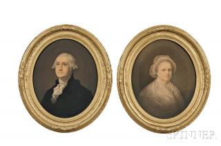 Appraisal: Washington George - and Martha - Framed Chromolithographs Cincinnati Elijah