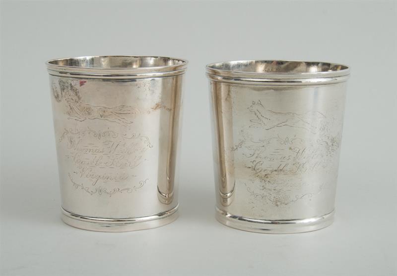 Appraisal: ASSEMBLED PAIR OF AMERICAN PRESENTATION SILVER JULEP CUPS Unmarked each