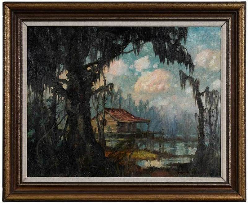 Appraisal: Knute Heldner Minnesota Louisiana Sweden - Cabin on the Bayou