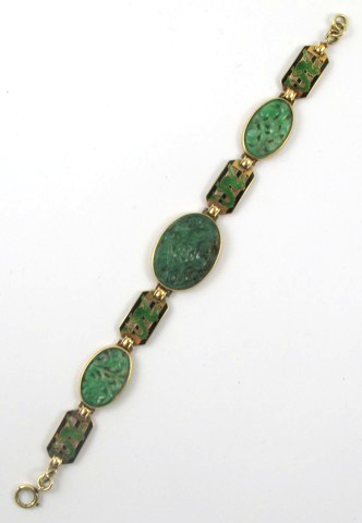 Appraisal: JADE AND EIGHTEEN KARAT GOLD BRACELET - in length The