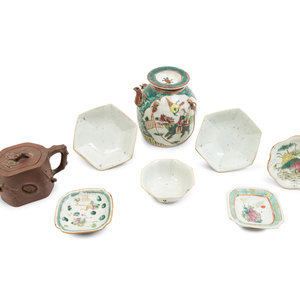 Appraisal: Eight Chinese Porcelain and Pottery Tea Articles comprising a Zisha