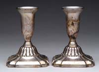 Appraisal: PAIR OF WEIGHTED STERLING CANDLESTICKS Tapered candle cup set on