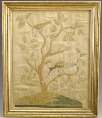 Appraisal: An th century silkwork picture of two birds in a