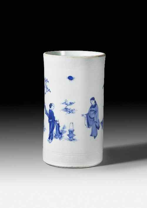 Appraisal: A Chinese blue and white porcelain cylindrical brush pot painted