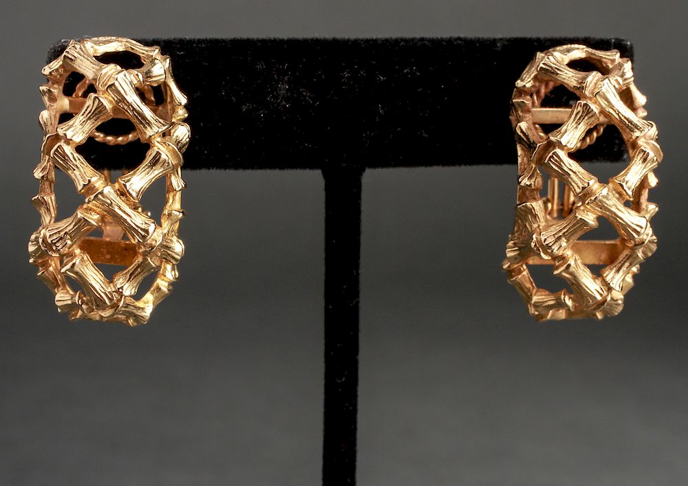 Appraisal: K Gold Bamboo Lattice Motif Earrings Pair K yellow gold