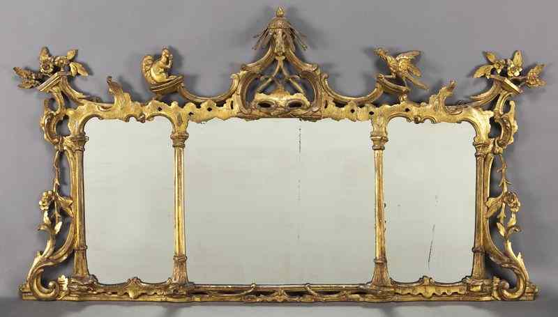 Appraisal: Chinese Chippendale gilt wood mirrorhaving a pagoda crest flanked by