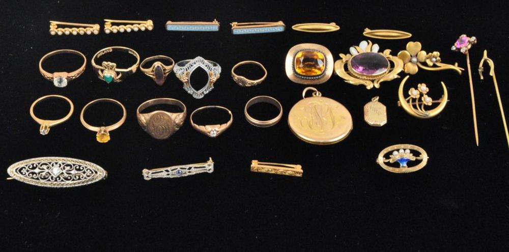 Appraisal: Group of Gold Silver and Stone Jewelry including nine rings