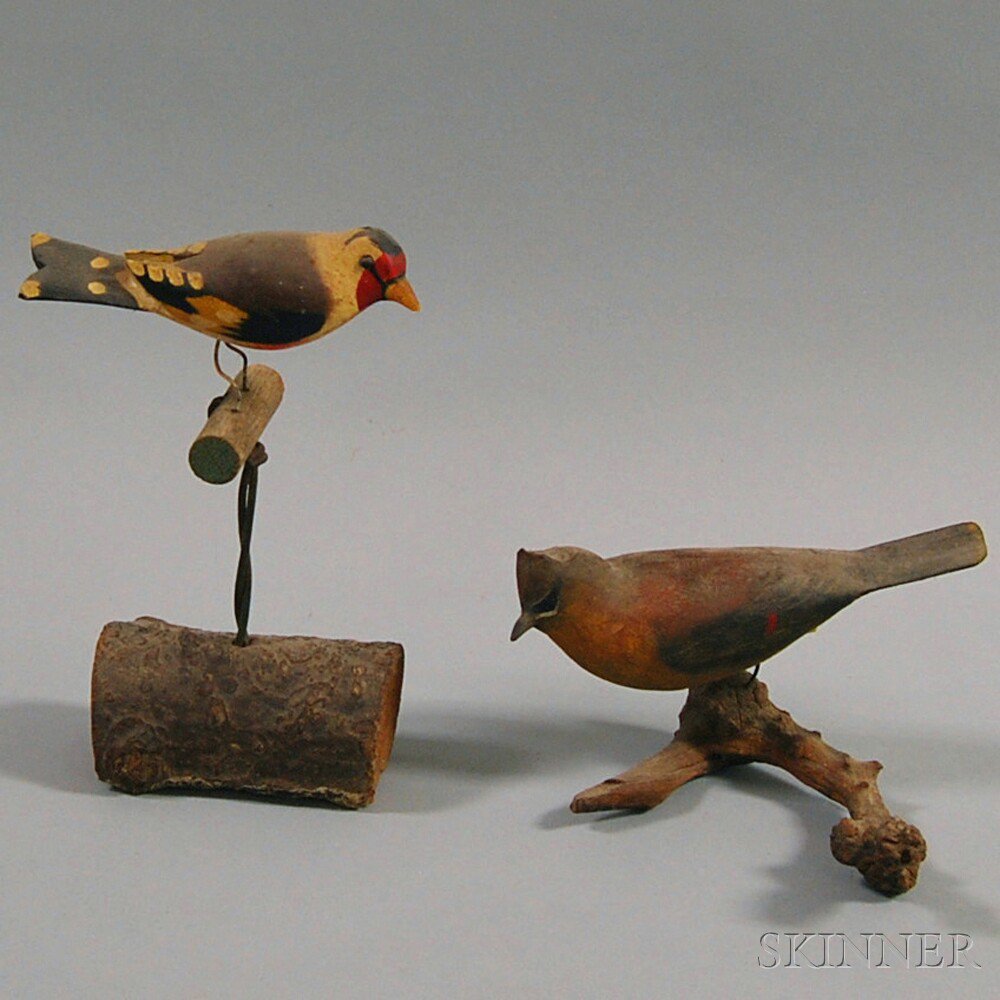 Appraisal: Two Carved and Painted Wood Bird Figures a cardinal and