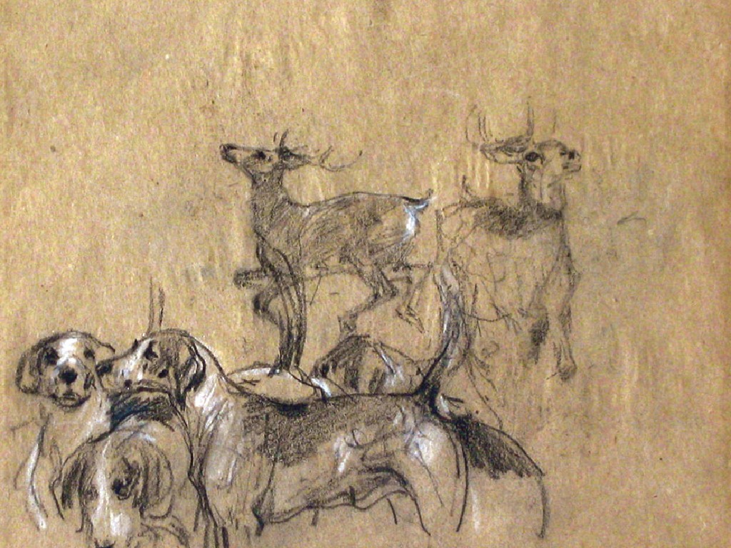 Appraisal: GEORGE DENHOLM ARMOUR A study of deer and hounds charcoal