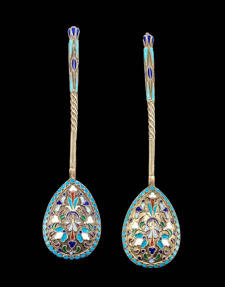 Appraisal: Early th C Russian Gilt Silver Enamel Spoons pr Eastern