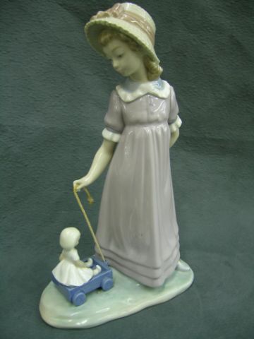 Appraisal: Lladro Figurine Girl with doll in wagon approximately tall