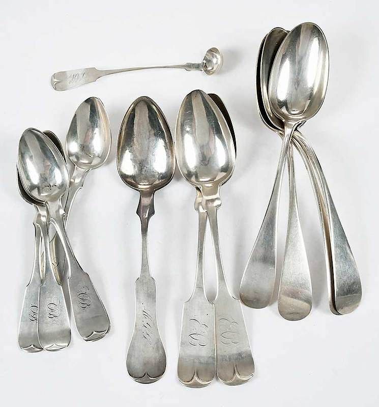 Appraisal: Group of Coin Silver Flatware Pieces American th century including