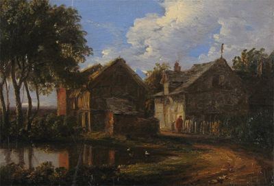 Appraisal: Follower of John Crome View of a farm Oil on