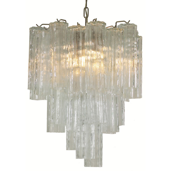 Appraisal: Venini chandelier s metal frame supports textured clear tubular glass