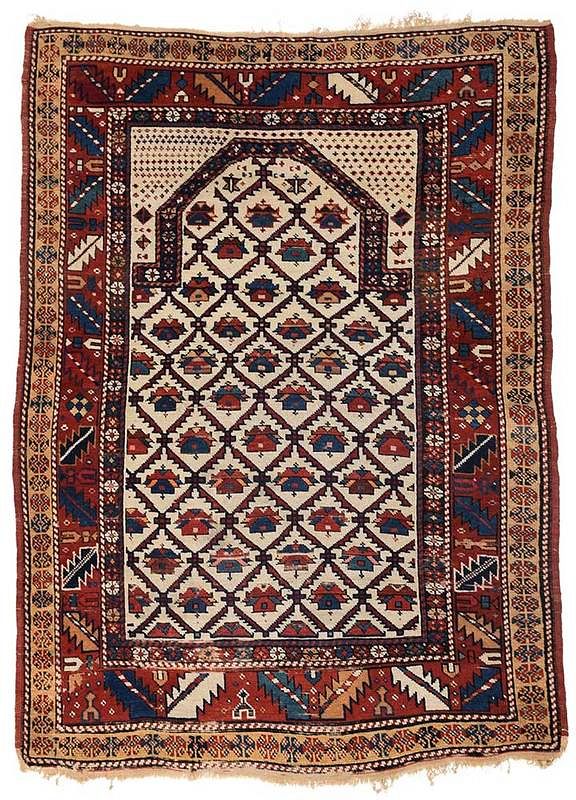 Appraisal: Armenian Prayer Rug early th century ivory mihrab with diamond