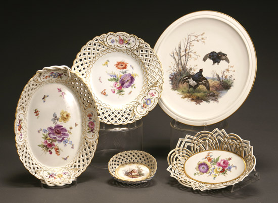 Appraisal: Group of Four Meissen Reticulated Border Cabinet Articles and a