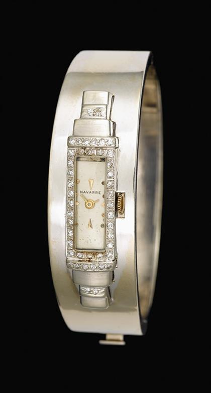 Appraisal: Platinum and karat white gold lady's bangle bracelet wristwatch Platinum