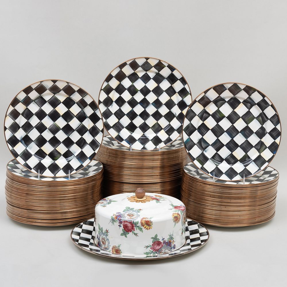 Appraisal: MacKenzie Childs Enamel Table Service Comprising A charger and cloche