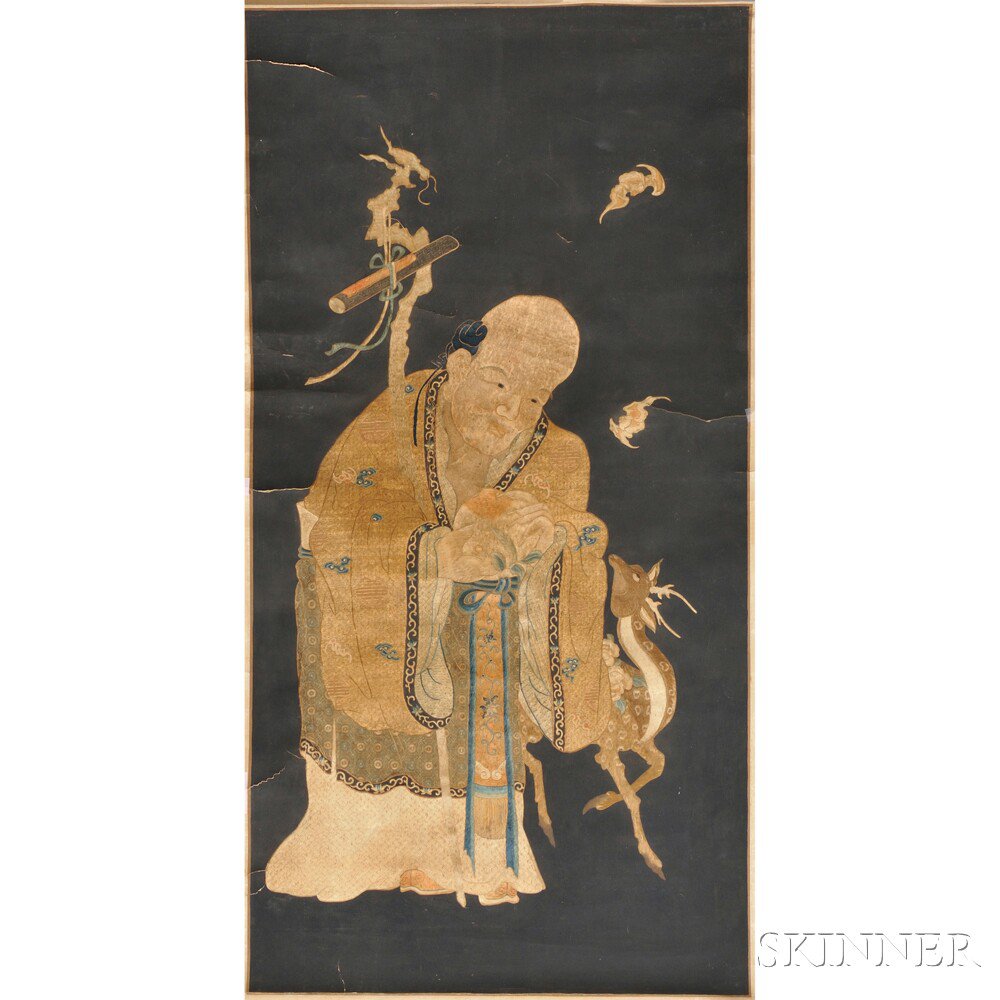 Appraisal: Hanging Scroll Embroidery Painting China depicting the god of longevity