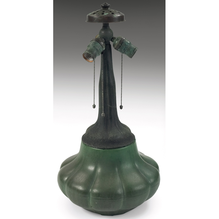 Appraisal: Hampshire lamp base ribbed base covered in a matte green