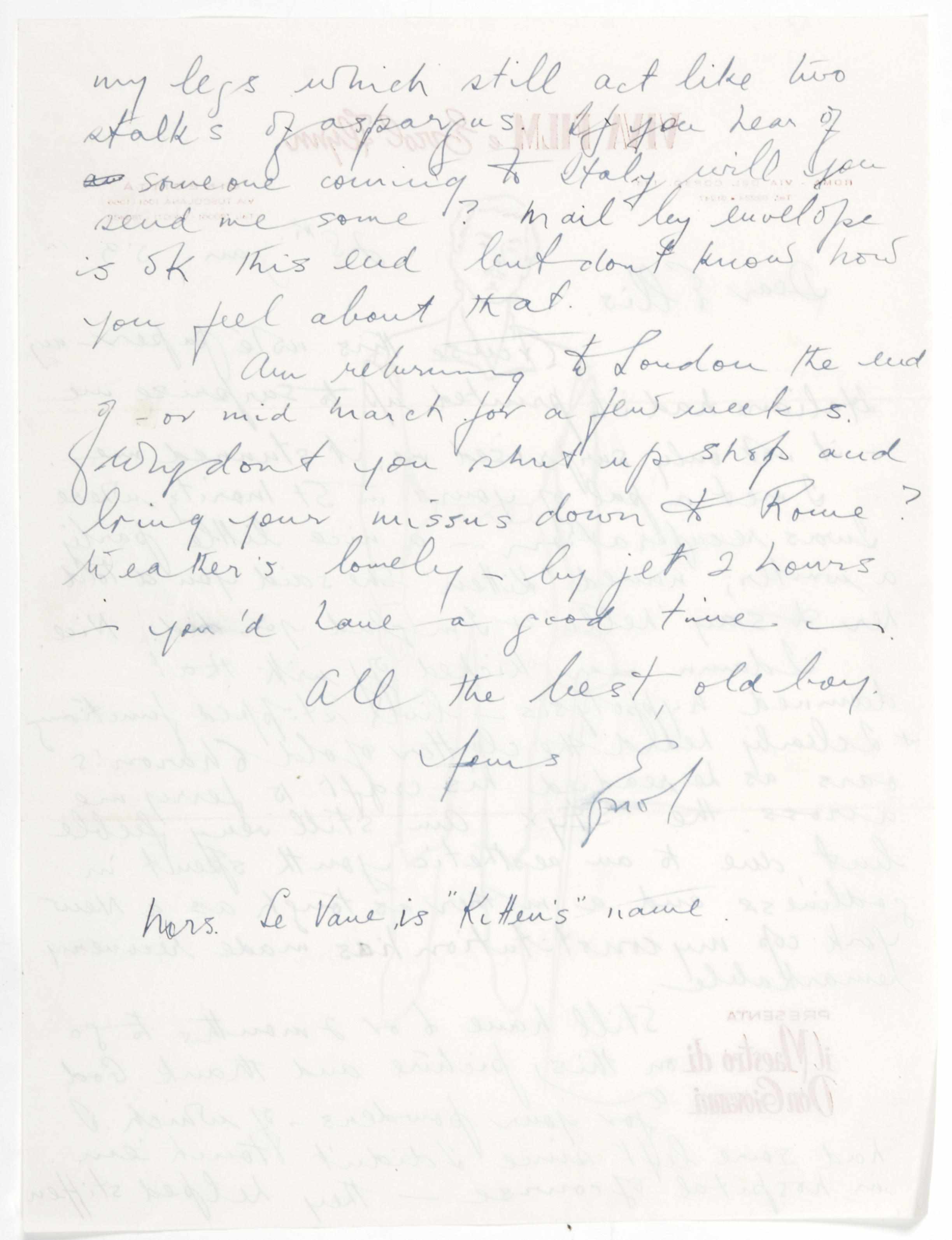 Appraisal: FLYNN ERROL - Autograph Letter Signed ''Errol'' pp recto and