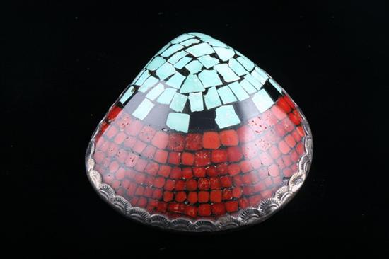 Appraisal: SIGNED AMERICAN SOUTHWEST INDIAN TURQUOISE AND CORAL INLAID SILVER LARGE