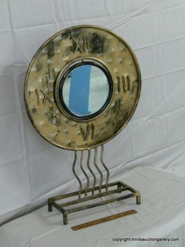 Appraisal: Metal Art Iron Tin Man on the Moon Mirror Stand