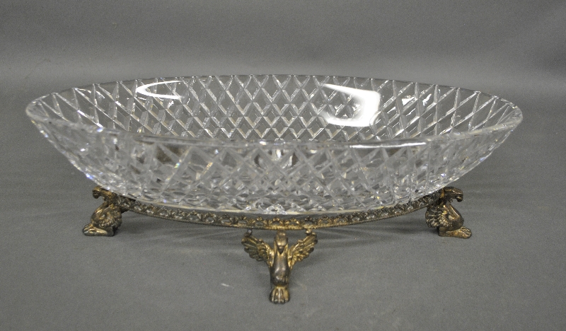 Appraisal: - Oval crystal and silverplate centerpiece th c with base