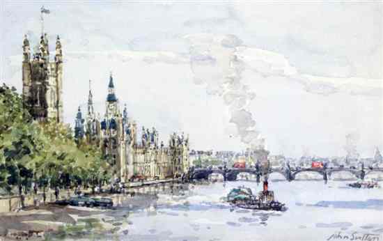 Appraisal: John Sutton - watercolour The Houses of Parliament signed x