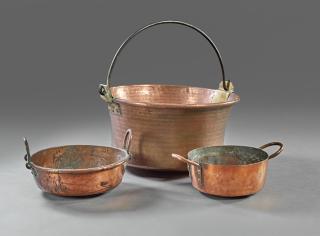 Appraisal: Group of Three Copper Cooking Pots th c consi Group