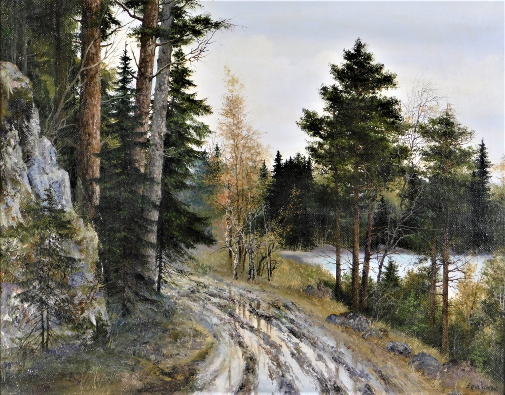 Appraisal: RUSSIAN COUNTRY ROAD LANDSCAPE OIL PAINTING Russian Federation th CenturyNaturalist